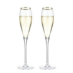 SOLD OUT Viski Crystal Gold-Rimmed Champagne Flutes, Set Of 2 Wedding NYE Wine